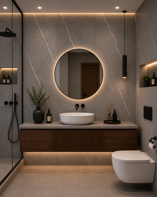Silver Slate Waterproof wall panels installed in bathroom