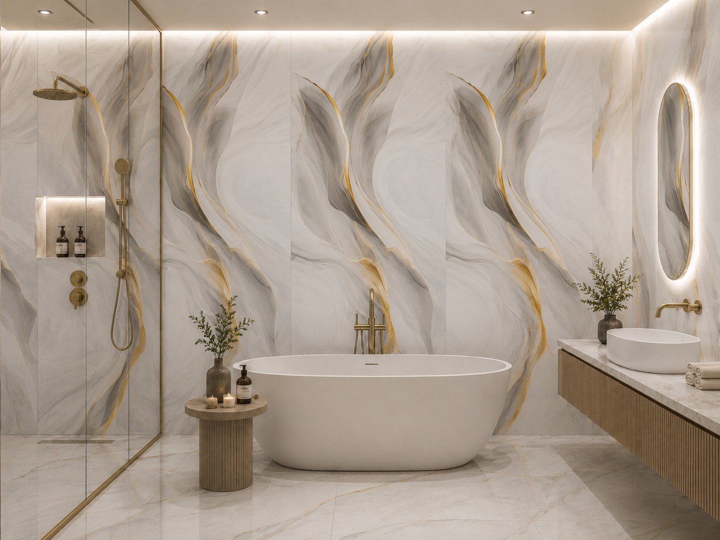 Aurum Veil Luxury Wall Panel installed in bathroom and shower