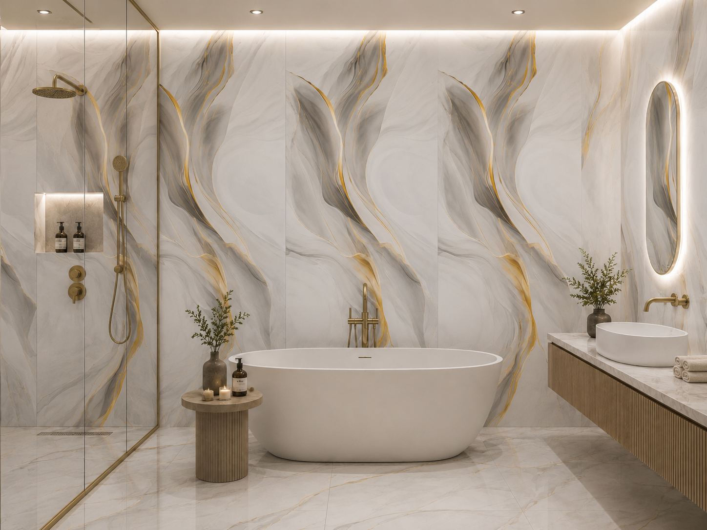 Aurum Veil Luxury Wall Panel installed in bathroom and shower