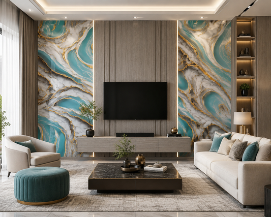 Laguna Gold Luxury Wall Panel installed in TV room with 3D panel 