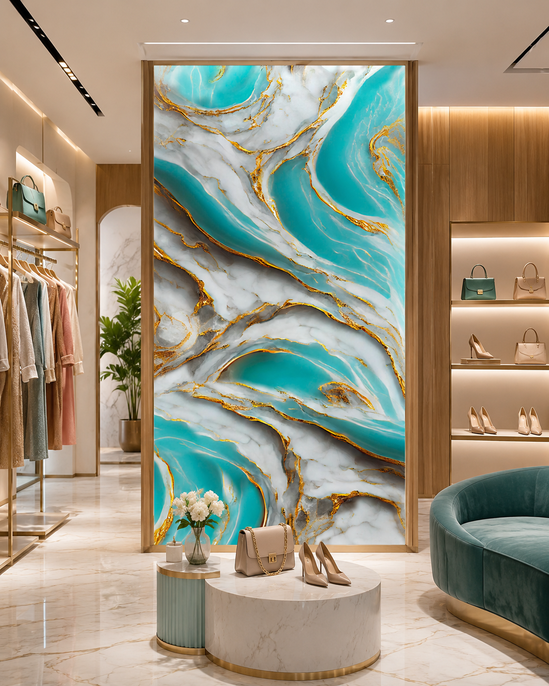 Laguna Gold Luxury Wall Panel installed in luxury retail shop commercial