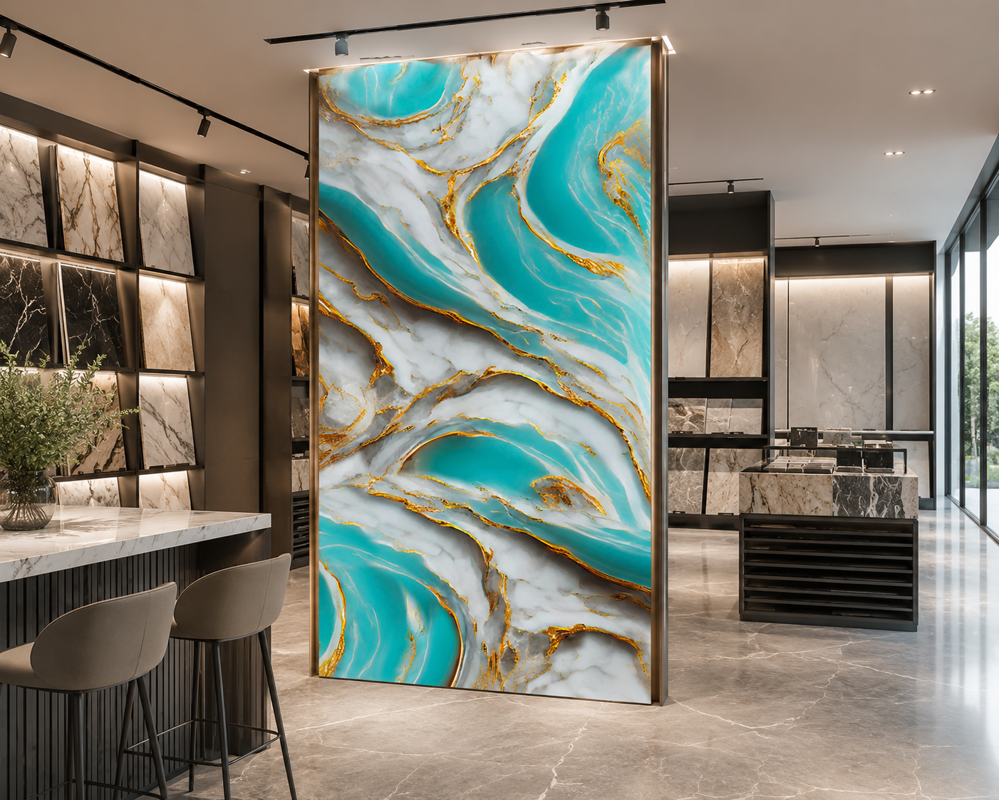 Laguna Gold Luxury Wall Panel installed in commercial showroom